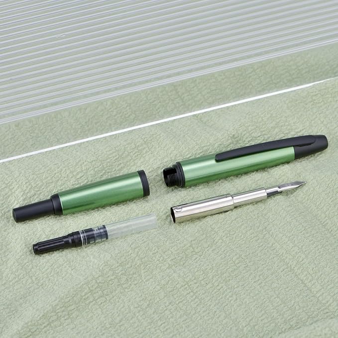 Jinhao 10 Press Fountain Pen with Box, Sea Pine Green Retractable Extra Fine Nib with Ink Converter Set (Black Clip)