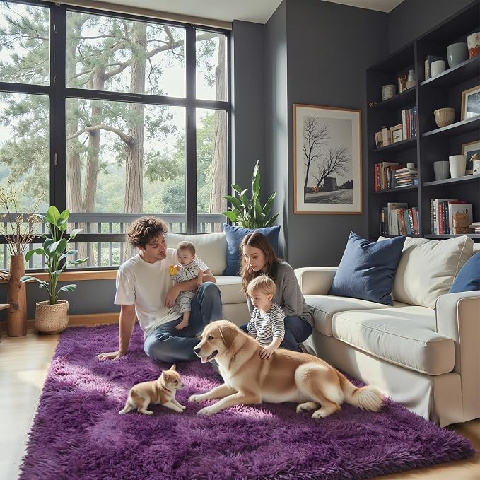 Rugs for Living Room 6x9, Alfombras para Salas Shag Large Plush Soft Area Rug, Shaggy Carpets for Bedroom,Home Decor Aesthetic(Grape Purple, 6 x 9)