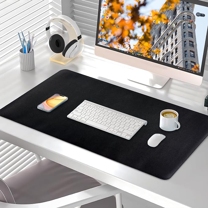 Desk Mat, Dual-Sided Pad, Large Mouse Pad, Natural Cork & PU Leather Non-Slip Waterproof Mats for Office and Home (Black, 31.5" x 15.7")