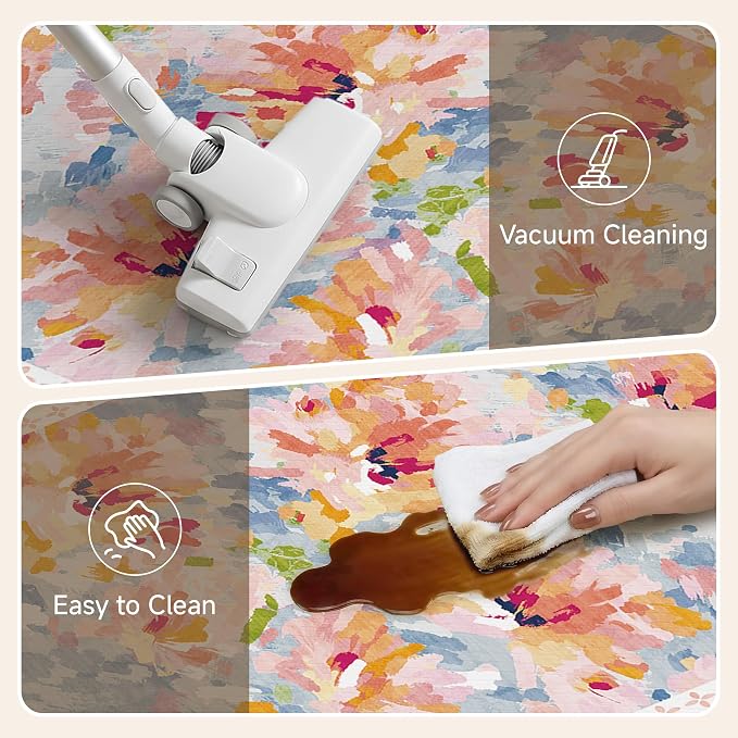 Anti Fatigue Kitchen Mats 2PCS Thick Non Slip Cushioned Rugs Pink Abstract Floral Waterproof Comfort Standing Mats for Floor Sink Laundry Office 17.3"×47"+17.3"×30"