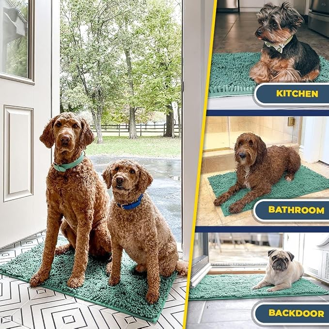 Muddy Mat® | Super Absorbent Door Mat Indoor, Microfiber Quick Dry Chenille Entryway Rug, Non-Slip Front Door Mat, Indoor Mats for Entryway, Machine Washable Pet Rug, Seafoam Green 24" x 120"