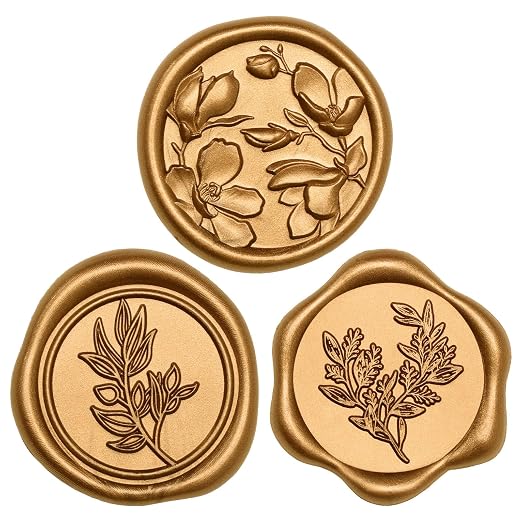 UNIQOOO Wax Seal Stickers - (3 Designs in 1 Pack) Wedding Invitation Envelope Seal Stickers, 60 Pcs Self-Adhesive Stickers, Perfect for Invitation, Christmas, Gift Wrapping (Anti Gold)