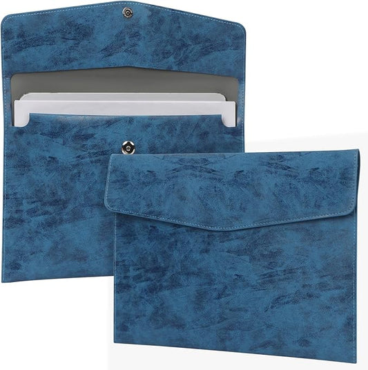 FYY File Folder - PU Leather A4 Document Holder File Organizer Filing Envelope Portfolio Case Tablet Sleeve with Magnetic Snap Closure for Home School Office Stationery Navy
