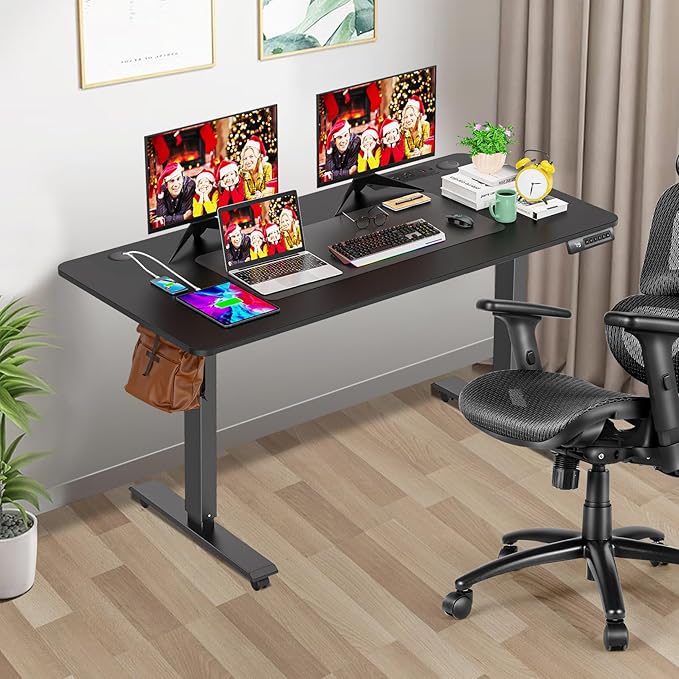 farexon 48 x 24 inch Standing Desk Electric Adjustable Height with Charging Station, Stand up Desk with Ergonomic Workstation, Preset Heights Home Office Gaming Computer Workstations Table(Black)