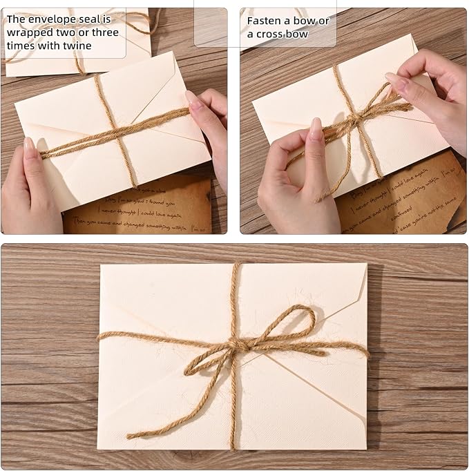 48 Pieces Stationery Set with Envelopes (24 Kraft Paper Sheets + 12 Linen Texture Envelopes+12 Wax Seal Stickers), Stationery Letter Writing Paper Set for Love Letters and Party Invitations (White)