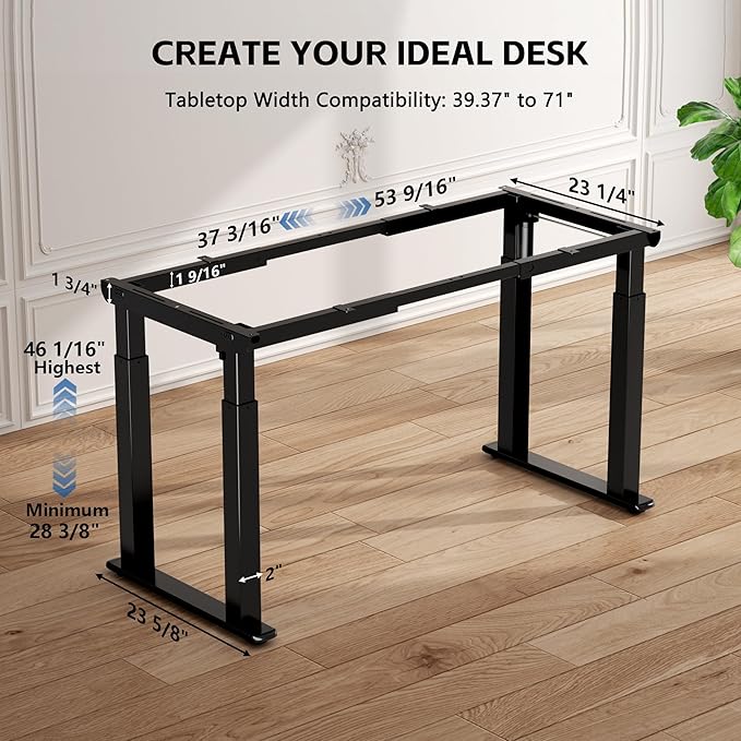 4-Leg Standing Desk Frame Dual Motor, Electric Adjustable Legs Compatible Desktop Size 39″-79″, 264 lbs Weight Capacity, Anti-collision Detection Stand Up Desk Frame Workstation, Black Frame Only