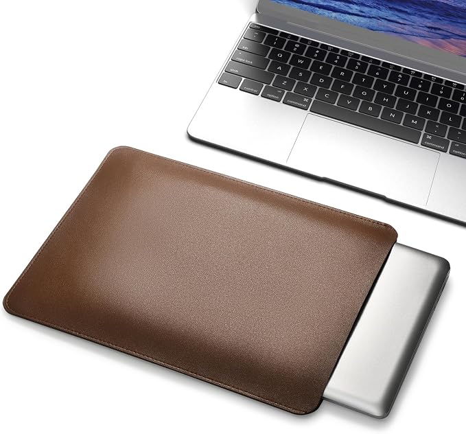 13/14/15-inch Faux Leather Laptop Sleeve | Compatible with MacBook Air/Pro, Dell XPS, Surface Pro & More | Ultra-Thin Design + Universal Fit (Dark Brown, 15 Inch Laptop)