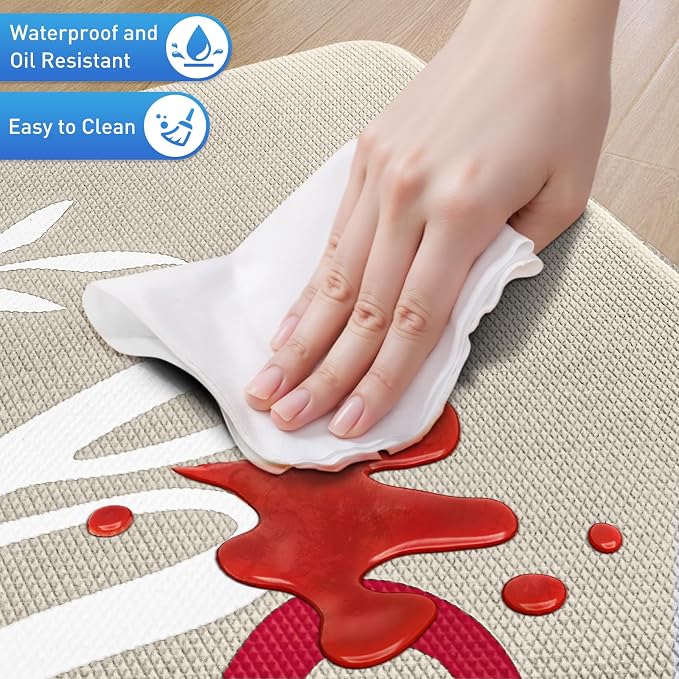 HappyTrends Kitchen Mat for Floor, 2PCS Cushioned Anti-Fatigue Kitchen Rugs, Waterproof Non-Slip Standing Mats and Rugs Set for Kitchen, Office, Laundry, Khaki, 17.3"×30"+17.3"×47"