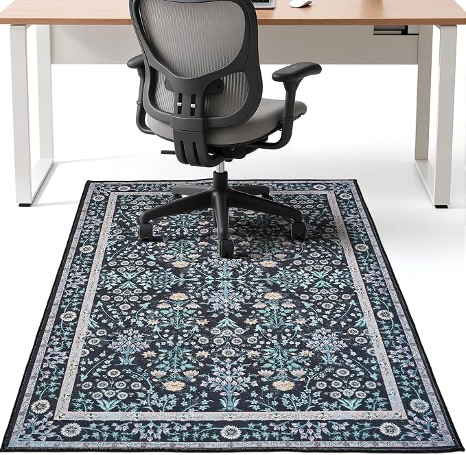 Office Chair Mat Desk Chair Hardwood Mat, Easy Glide Office Rug Under Chair Mat for Home Gaming Rolling Chair Tile Floor,Large Floor Protector Rug,Anti-Slip, Chenille Material (Dark Green, 36x48)