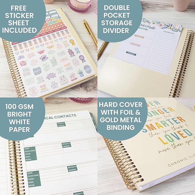 bloom daily planners Undated Chronic Illness Medical Planner & Journal - 12 Month Pain & Symptom Tracker, Mood & Medication Log, Appointment Organizer (7” x 9”)- You Are Stronger Than You Think