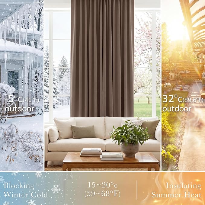 PONY DANCE Extra Long Blackout Curtains 120 inches Long for Bedroom, 10 FT Rod Pocket Back Tab Room Darkening Floor to Ceiling Drapes for Living Room Windows, W 52 x L 120 inch, Mocha, 2 Panels