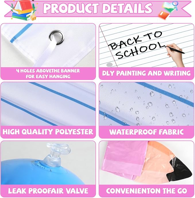 Welcome Back to School Party Decor Rainbow Balloons Arch Kit with Pencil Balloon Backdrop Giant Inflatable Pencil Notebook Photo Props for First Day of School Kindergarten Classroom Supplies(Pastel)