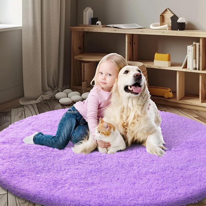 Super Soft Circle Rugs for Girls Princess Castle Toddlers Play Tent 3 Diameter Circular Area Rugs for Bedroom Home Decor Round Shag Playhouse Carpets(Φ3, Purple)