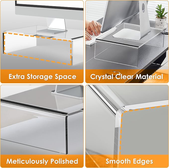 Acrylic Monitor Stand Riser Clear Computer Monitor Stand (Small) | Acrylic Monitor Stand Riser Clear Computer Monitor Stand