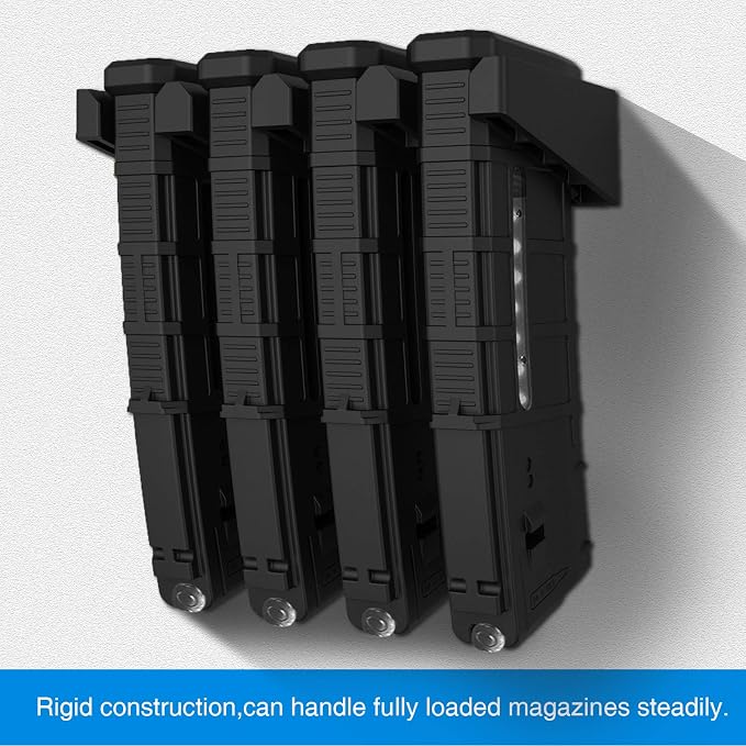 Solid ABS 4-Slot PMAG Wall Mount & Magazine Rack, 2 Pcs | Standard Capacity Mag Holder, Home Tactical Storage, Heavy Duty Display Stand, Room Organizer