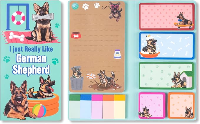 B1ykin Cute Sticky Notes Set - I Just Really Like German Shepherd Self-Stick Notes Pad, 550 Sheets Writing Memo Pages Sticky Notepad for Teacher Appreciation Gift School Office (German Shepherd)
