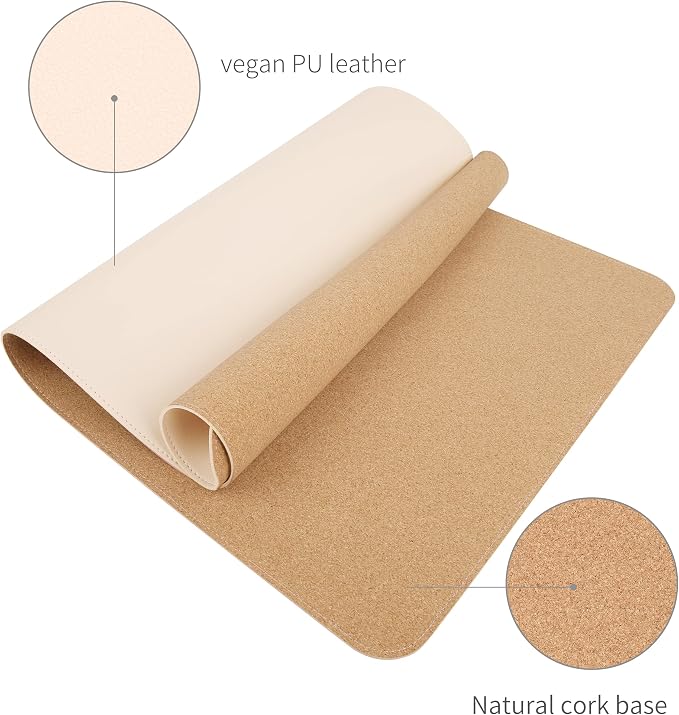 RENMTURE Dual-Sided Mouse Pad, Natural Cork & PU Leather Large Desk Pad for Office and Home Work, Desk Protector Non-Slip, Waterproof, Easy Clean (Apricot, 36"x17")
