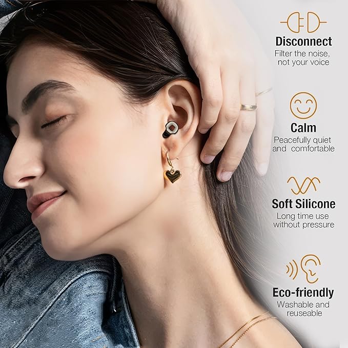 Ear Plugs for Sleeping & Motorcycle Wind Noise, Reusable Noise Cancelling Earplugs with Soft Flexible Silicone for Hearing Protection, Sleep, Concerts & Focus, NRR 28dB, 8 Tips S/M/L/XL