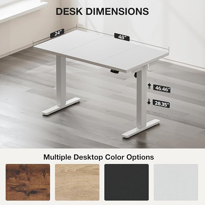 Acrolix Electric Standing Desk, Height Adjustable Home Office Desk with Memory Presets & Cable Management,White Sit Stand Desk for Work from Home, Ergonomic Computer Desk (48" x 24")
