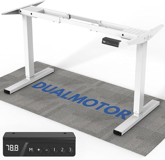 264 lbs Capacity Dual Motor Electric Height Adjustable Standing Desk Frame | Sit Stand up Desk Legs Base for 39.4” to 74.8” Desktop, Anti-Collision Function, Cable Tray, 2 Hooks, White Frame Only