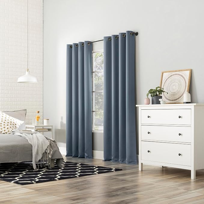 Sun Zero Nordic 2-Pack Theater Grade Noise Reducing Extreme 100% Blackout Grommet Curtain Panel Pair, 52" x 84", Denim Blue