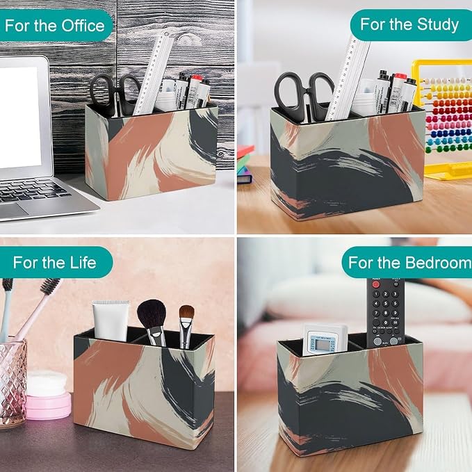 Modern Minimalism Art Swirl Desk Organizer PU Leather Caddy Holder | 5.9*2.8*4.3",multi-function storage box for phone remote pen makeup brush