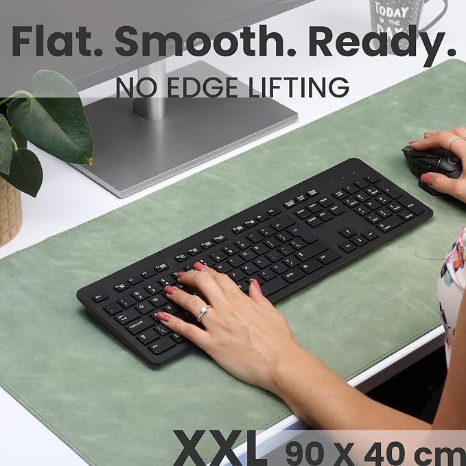 Full Grain Genuine Leather Desk Pad – Mint Green (XL) - Premium Desk Mat with Non-Slip Backing, Thick 3mm, Office Desk Protector for Work & Gaming (Extra Large 35.4 x 15.7 inch)