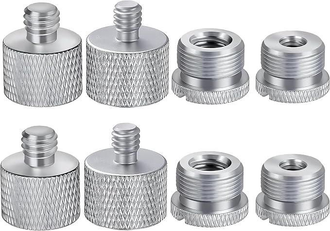 IXTECH Mic Stand Adapter Set 8 pieces Metal Microphone Stand Screw Thread Adapter 5/8 Female to 3/8 Male 3/8 Female to 5/8 Male 5/8 Female to 1/4 Male 1/4 Female to 5/8 Male Tripod Adapter ADP03 Slvr