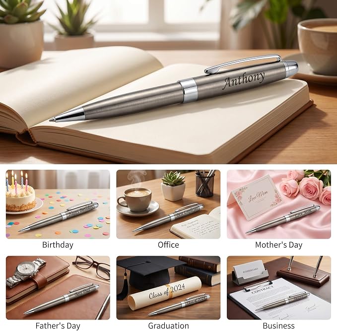 Ancolo Personalized Executive Business Pens - Medium Point Black Ink with 10 Extra Refills Custom with Your Name or Message, Gift for Students/Teacher/Manager/Lawyer/Professor 5PCS/Pack