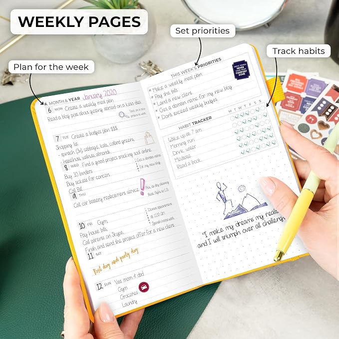 Clever Fox Pocket Planner Weekly – Undated Monthly Goal Planner and Calendar, Mini Planner Perfect for Purse, 3.7x6.7" (Amber Yellow)