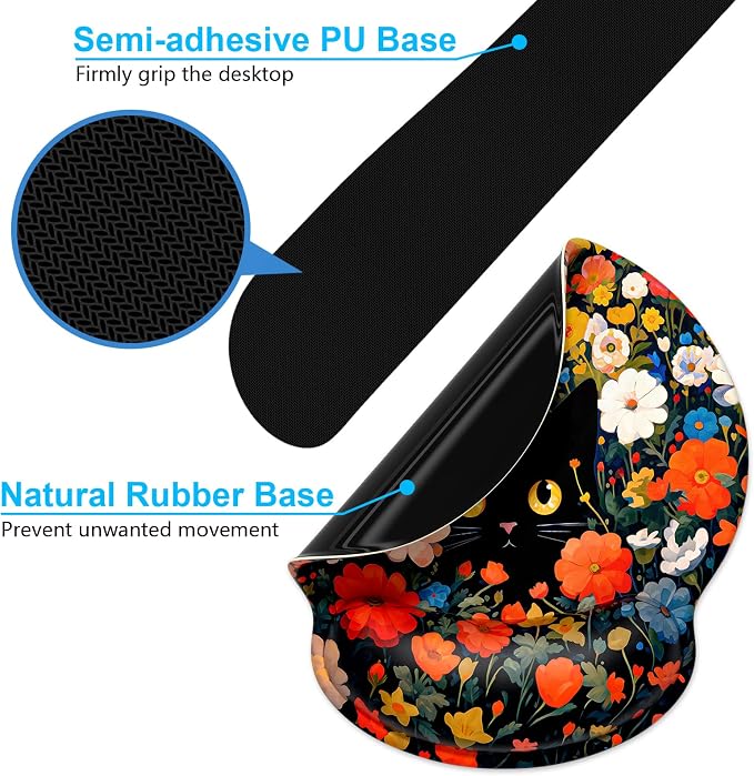 Dapesuom Keyboard Wrist Rest and Mouse Pad with Wrist Support, Cute Memory Foam Cushion for Keyboard and Mouse Set, Desktop Pad Rests with Non Slip Base for Easy Typing & Pain Relief, Cat Flower Bush