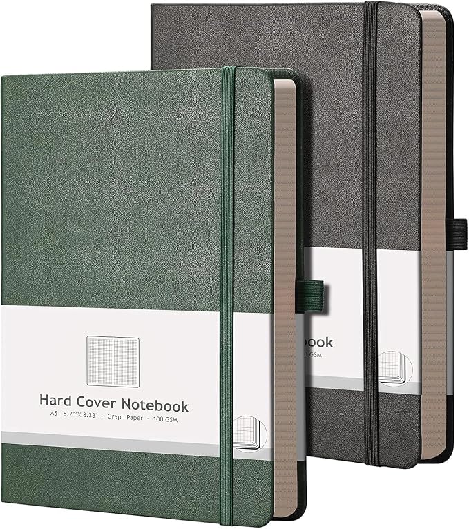 AHGXG Graph Paper Notebook 2 Pack - A5 Grid Paper Notebook/Journal Hardcover with 384 Pages, 120gsm Thick Graph Paper, Grid Paper for Math & Science Students 5.75'' × 8.38''