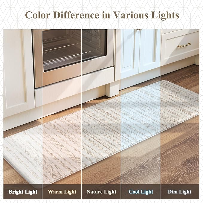 KIMODE Kitchen Mats Cushioned Anti Fatigue, Farmhouse Kitchen Rugs Sets of 2, Memory Foam Kitchen Mats for Floor, Waterproof Standing Mat for Kitchen Decor Laundry Office Desk Khaki 17"x47"+17"x29"