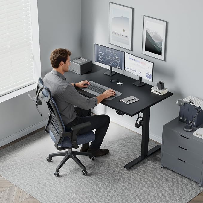 Klicelor 63 Inch Large Electric Standing Desk, Height Adjustable Office Desk, Sit Stand Up Computer Gaming Desk with Memory Preset, Three-Piece Desktop, Black