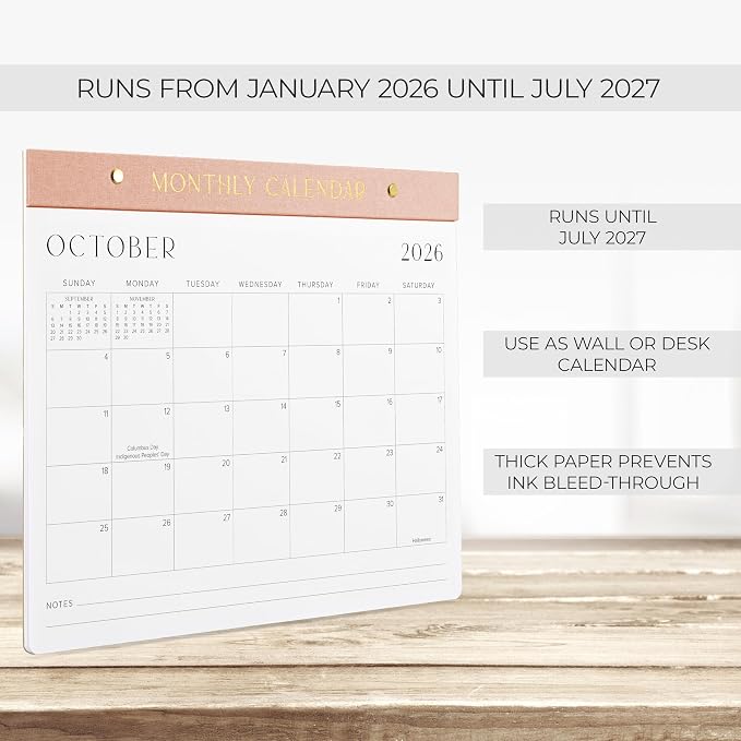 Aesthetic 2026-2027 Desk Calendar - Runs From January 2026 Until July 2027 - Minimalistic Office Desktop/Wall Calendar 14.5"x11.5" for Easy Organizing