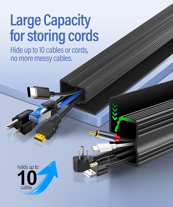 6 Pack Under Desk Cable Management Kit, J Channel Cable Raceway with Double Side Tape, Cord Organizer Tray for Desk, Easy Install, No Drilling, Cable Hider for Home & Office, Child & Pet Proof