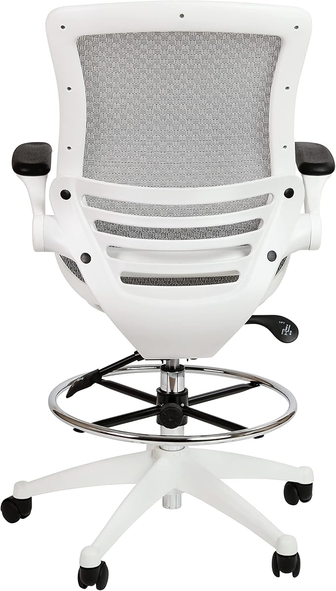 Flash Furniture Waylon Mid-Back Swivel Office Chair with Adjustable Foot Ring and Seat Height, Ergonomic Mesh Chair with Armrests, Gray/White | White Frame, Mid-Back, Flip-Up Arms, Mesh Back