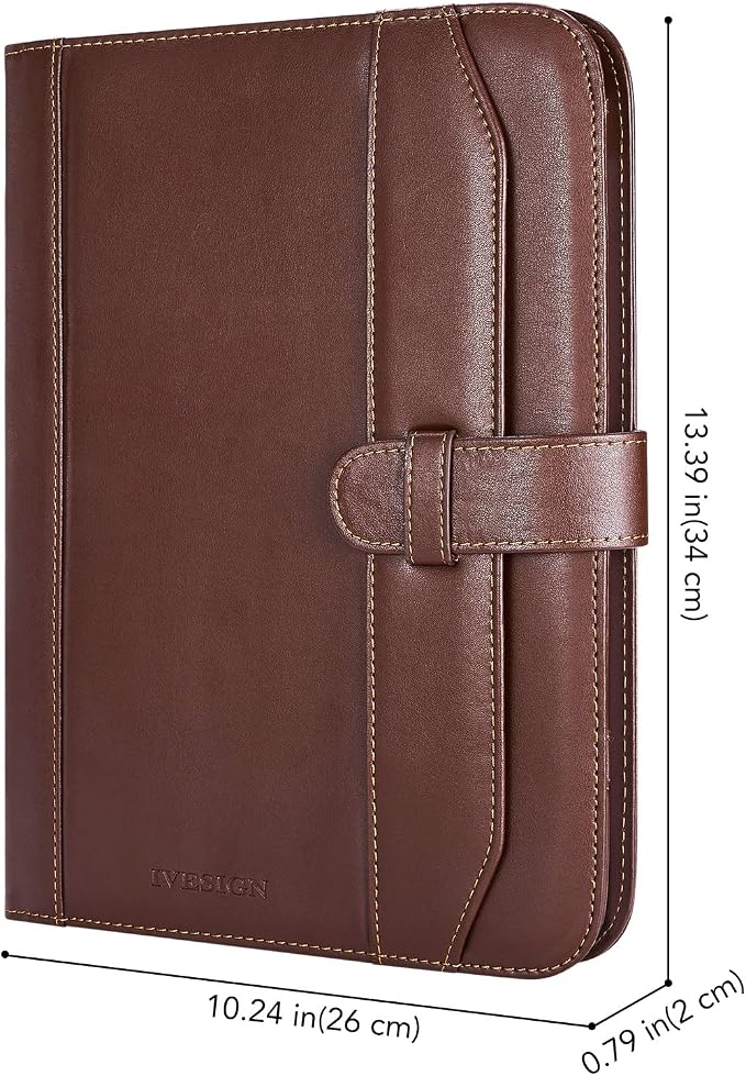 Leather Portfolio Notebook with Folder, Storage Clipboard with Cover for Legal Pad Holder Letter Size A4 Writing Pad for Business School Office Resume Conference Notepad Clip Boards (Brown)