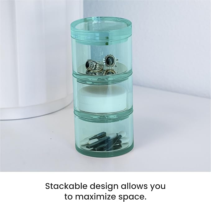 3-Tier Stackable Acrylic Holder, Green with Silver Metal Base | Stylish desk organizer and storage for office or home, Transparent square design, Functional and elegant desk accessories