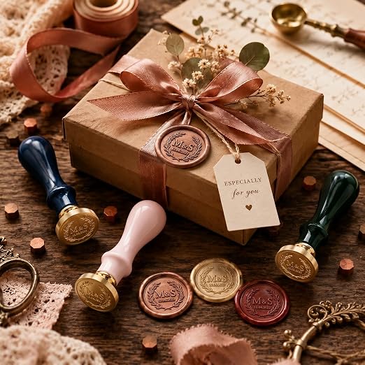 KAINSY Custom Wax Seal Stamp Kit, Personalized Gift with Logo, Name or Picture, Brass Wax Stamp for Wedding Invitation, Envelope Seals, Gift Wrapping, Wine Bottles, DIY Crafts & Graduation Gifts