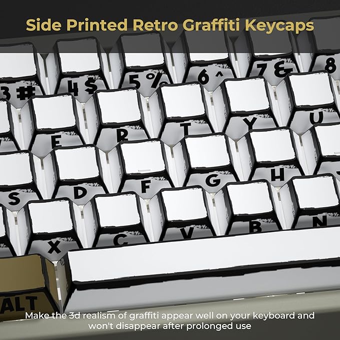 XVX Retro PBT Keycaps, Side Printed Keycap Set Cherry Profile, Dye Sublimation Graffiti Keyboard Keycaps Suitable for 60% 65% 75% 80% 100% MX Switches Mechanical Keyboard
