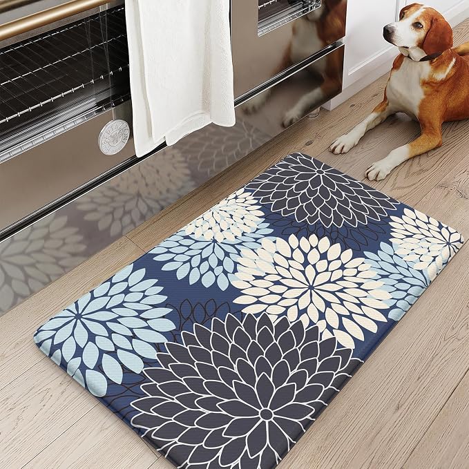KIMODE Anti Fatigue Kitchen Mat for Floor Cushioned Comfort Standing Mat | 17.3"x29",Dahlia Blue, Kitchen Floor Mats Non Slip Waterproof,Wipe Clean,Farmhouse Mat for Laundry Office Sink Desk