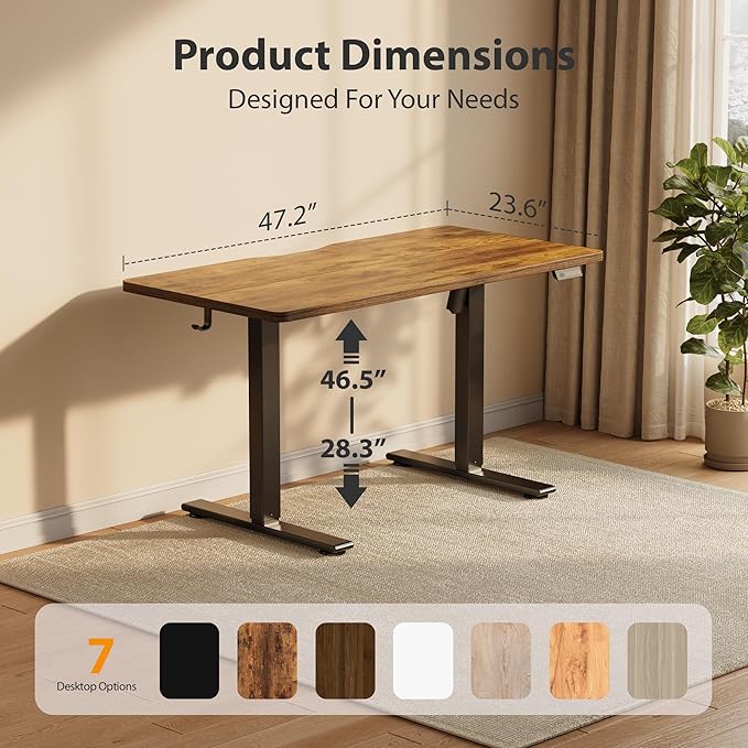 Cubiker Standing Desk, 48x24 Inches Sit Stand Home Office Desk, Electric Stand up Desk, Adjustable Desk with Splice Board, Black Frame/Rustic Brown Top