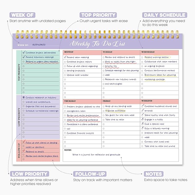 Taja Weekly To Do List Notepad with 52 Undated Sheets（8.5"×11"）- Weekly Desk Planner for Women & Man, Work and Home -1 Pack Violet Dream