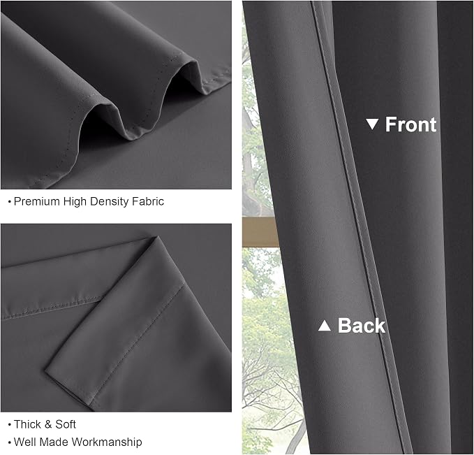 PONY DANCE Blackout Curtains for Bedroom - 72 inches Length Thermal Insulated & Privacy Rod Pocket Curtain Drapes for Living Room, 52 W x 72 L, Grey, 2 Pieces