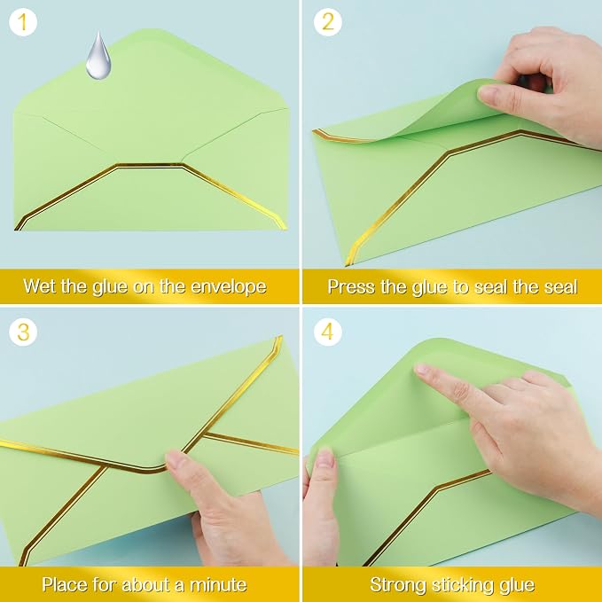 J6&H6 Gold Thread Stationary Paper and Envelopes Set Including 12 Standard Sized Phnom Penh Envelopes and 24 Sheets of Lined Paper Suitable for Daily Emotional Expression Formal Communication(green)
