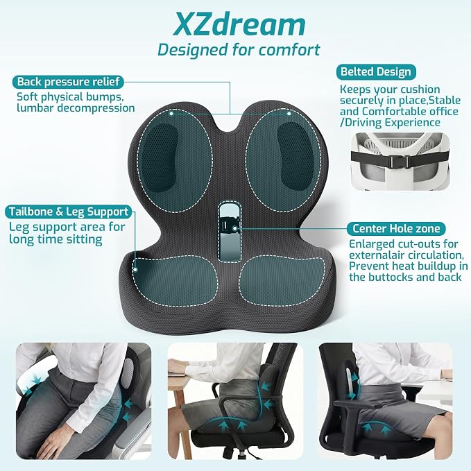 Ergonomic Seat Cushion, Office Chair Cushion with Lumbar Support Pillow, Memory Foam Seat Cushions for Office, Car, Home Chairs,Tailbone,Back Pain & Sciatica Relief,Improves Posture