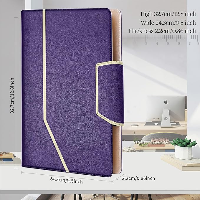 Toplive Purple Business Padfolio with Clipboard, A4/Letter Size, Card Holders, Document Sleeve, Professional Portfolio Case for Women & Men