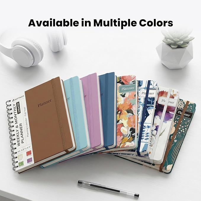 Undated Monthly and Weekly Planner - 12 Month Calendar Planner Notebook with Week Days - Hardcover Undated Planners Blank Agenda Book - A5 Brown