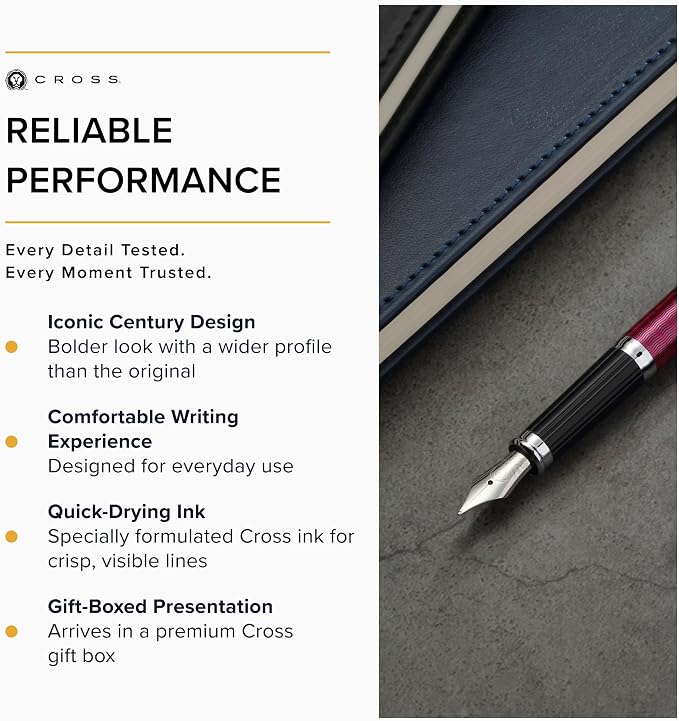Cross Century II Midnight Plum Fine Nib Fountain Pen - Professional Pen for Everyday Use - Smooth Writing - Comfortable Grip - Black Ink - Durable Construction - Includes Gift Box